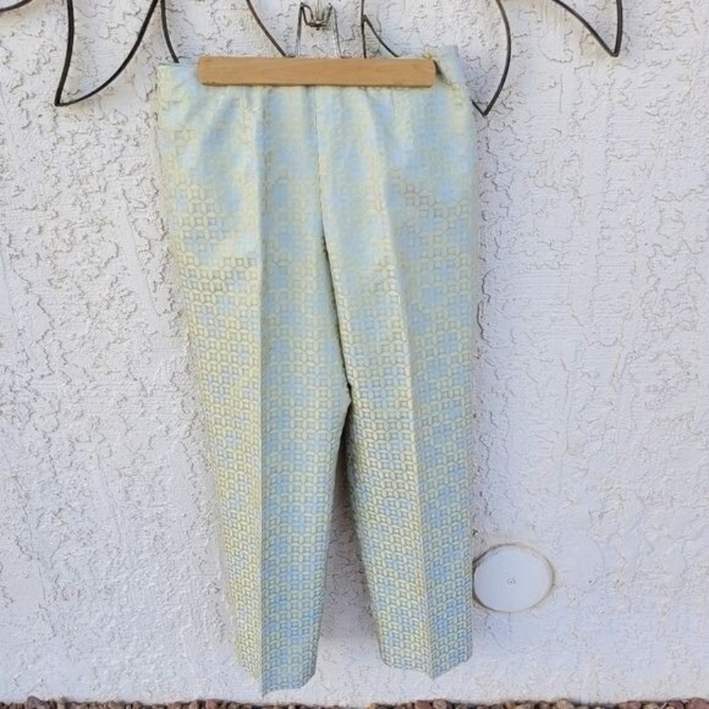 Sigrid Olsen Collection Silk Blend Blue Gold Jacquard Ankle Pants 6 CIMU2403